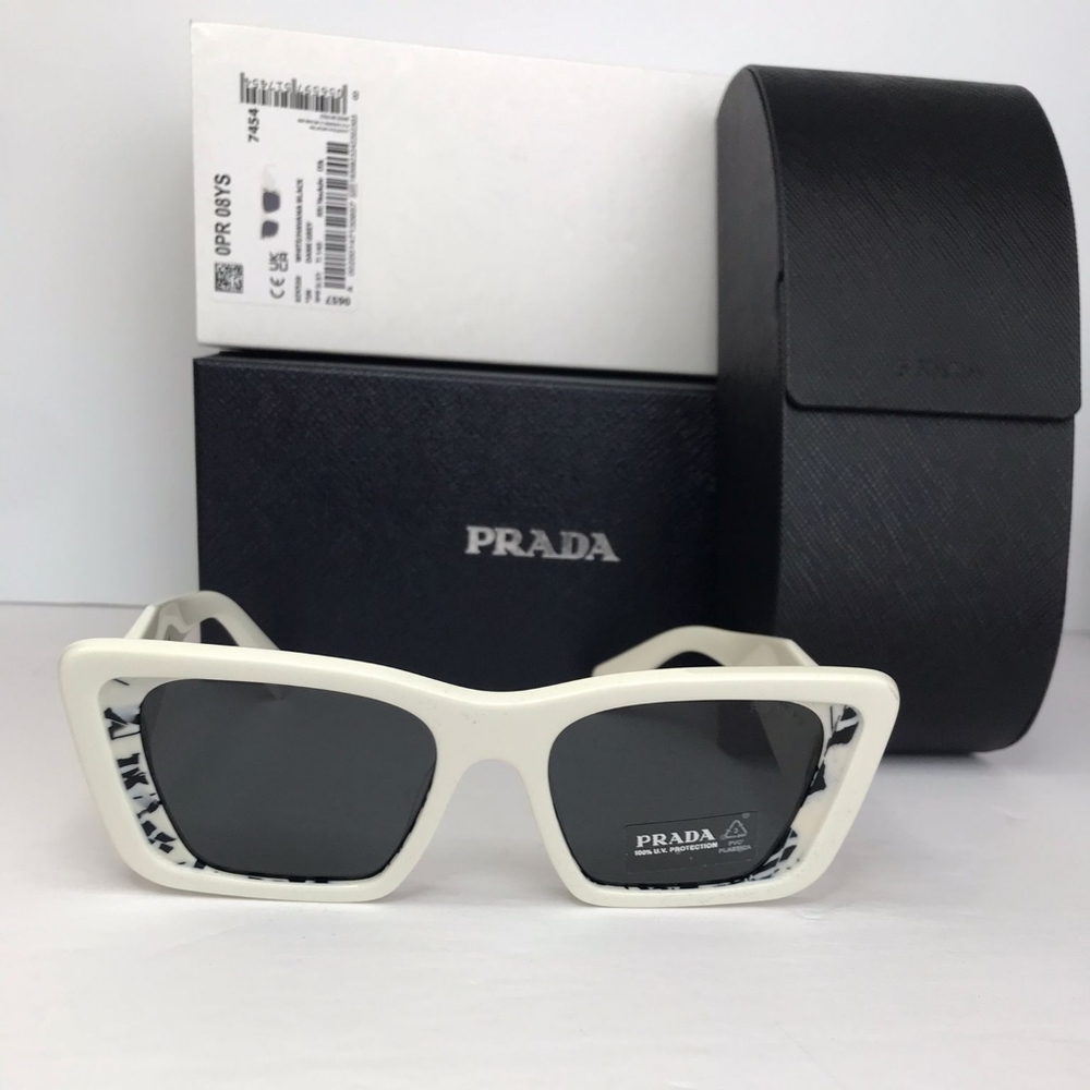 💯- Authentic New PRADAPR 08YS white havana black Sunglasses - Picture 9 of 16